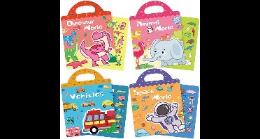 4-Delige Herbruikbare Jelly-stickerboeken – Stickerpakket voor peuters (3-12 jaar) – Essentieel cadeau voor jongens en meisjes – Vliegtuigspeelgoed – Onmisbaar reisartikel – Duurzaam en huidvriendelijk