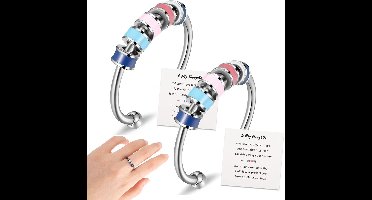 2x Fidgetring - Anti-Stress Ring - Angst Ring - Verstelbare Ring - Kralen Ring -Beads Ring - Rvs Ring - Open Ring Met Kraaltjes, Antistress-Fidget Spinner-Ringen Met Veelkleurige Kraaltjes Voor Dames En Heren, Tegen Stress