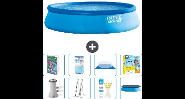 Intex Rond Opblaasbaar Easy Set Zwembad - 457 x 107 cm - Blauw - Inclusief Pomp - Ladder - Grondzeil - Afdekzeil - Filter - Onderhoudspakket - 9-delig