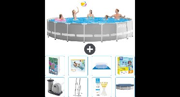 Intex Rond Prism Frame Zwembad - 548 x 122 cm - Grijs - Inclusief Pomp - Ladder - Grondzeil - Afdekzeil - Loungebed - Onderhoudspakket - 9-delig