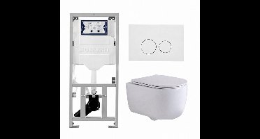 QeramiQ Dely Swirl Toiletset - 36.3x51.7cm - Geberit UP320 inbouwreservoir - met Burda frame - slim zitting - mat witte metalen bedieningsplaat - ronde knoppen - wit glans