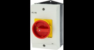 Eaton Hoofdschakelaar, P1, 32 A, Opbouw, 3-polig, NOOD-UIT-functie, met rode draaigreep en gele vergrendelingskrans, vergrendelbaar in 0-stand, Hardspiegeluitvoering, 227868