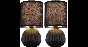 Tafellamp zwart keramiek bedlamp Tafellamp Bijzetlamp Woonkamerlamp Textiel, 1x E14, DxH 12 x 23 cm
