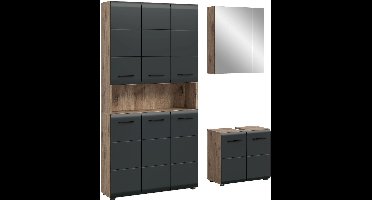 xonox.home badkamercombinatie Ice (B/H/D: 165x185x46 cm) in matzwart en Nox Oak-imitatie