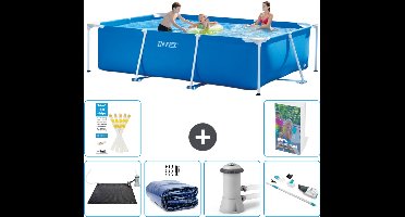 Intex Rechthoekig Frame Zwembad - 300 x 200 x 75 cm - Blauw - Inclusief Solar Mat - Solarzeil - Zwembadfilterpomp - Stofzuiger - 7-delig