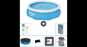 Bestway Rond Opblaasbaar Fast Set Zwembad - 305 x 76 cm - Blauw - Inclusief Afdekzeil - Solar Mat - Vloertegels - Zwembadfilterpomp - 7-delig