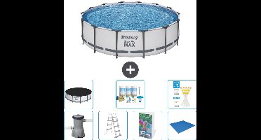 Bestway Rond Steel Pro MAX Zwembad - 427 x 107 cm - Grijs - Inclusief Pomp - Ladder - Afdekzeil - Onderhoudspakket - Grondzeil - 8-delig