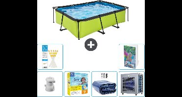 EXIT Rechthoekig Lime Frame Zwembad - 220 x 150 x 65 cm - Inclusief Pomp Onderhoudspakket - Solarzeil - Warmtepomp - 7-delig