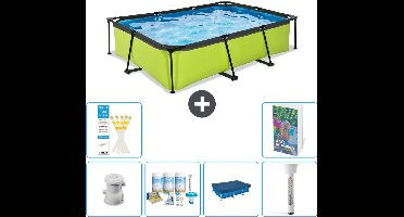 EXIT Rechthoekig Lime Frame Zwembad - 300 x 200 x 65 cm - Inclusief Pomp Onderhoudspakket - Afdekzeil - Thermometer - 7-delig