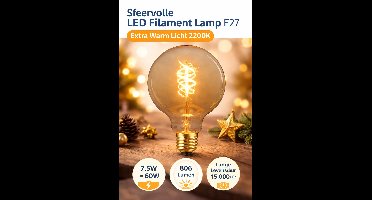 LED lamp E27 | 7.5 watt | 2200K extra warm wit | Globe 95 mm | Amber | Fijn filament | Star