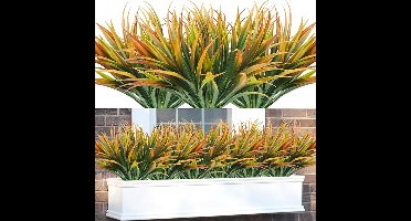 12 stuks kunstplanten voor buiten, UV-bestendig, hoge kunstgrasplanten, kunst tropische bloemen, plastic groenstruiken voor huis, tuin, patio, pad, veranda, raamdecoratie, Geel