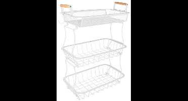 Opbergmand – Opbergbox – Kastmand – Organizer – Opbergbak – 3-laags – Wit Carbonstaal – Met Houten Handvatten – Duurzaam & Ruimtebesparend – 37x22x55 cm