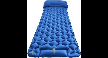 Oneay Opblaasbaar kampeermatras met geïntegreerd kussen – Ultralichte slaapmat met ingebouwde pomp – Compact en draagbaar slaapmatje voor kamperen, wandelen en backpacken - Blauw