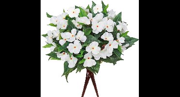 Set van 2 Kunst Impatiens (Vlijtige Liesjes) - 38cm - UV-Bestendig & Weerbestendig - Realistische Kunstbloemen voor Buiten & Binnen - Wit - Decoratie voor Tuin, Balkon & Vensterbank