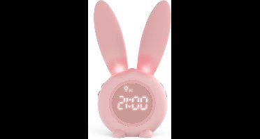 Konijn Slaaptrainer & Nachtlampje - Interactieve Digitale Kinderwekker - Met Snooze & Geluidssensor - Oplaadbaar - Cadeau voor Meisjes & Jongens - Roze
