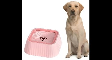 Hond Waterbak zonder Morsen - 45oz Trage Watervoeder met Zwevende Schijf en Veiligheidsschuim, Anti-Spetter Huisdier Waterdispenser, Duurzaam PP Materiaal voor Thuis, Auto en Reizen - roze