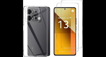 Hoesje Ultraslank geschikt voor Xiaomi Redmi Note 13 5G backcover siliconen Transparant en 2 stuks ScreenProtector Gehard Glas