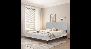 Bedframe – Bedombouw – Bedbodem – Ledikant – Boxspring – Lichtgrijs Linnen – 160x200 cm – Draagkracht 300 kg