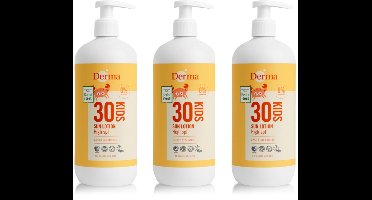Derma Sun Kids - Zonnebrand SPF30 - 3 x 500 ml - Waterbestendig - UVA en UVB Bescherming - Parfumvrij - Met Aloe Vera en Vitamine E - AllergyCertified