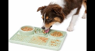 Likmat hond - likmat kat - anti schrok likmat - Pengu Rechthoekig Lichtgroen - 2 in 1 silicone likmat met zuignappen - voor snacks en voeding - 30,5x20,5cm