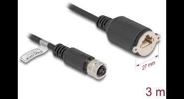 Delock M12 Cable D-coded 4 pin female to RJ45 jack for installation Cat.5e FTP 3 m black