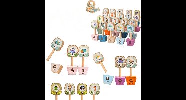 Montessori ABC-leer speelgoed, houten letter-matchspel — Puzzel voor het matchen van letters en bloemen, speelgoed voor de fijne motoriek