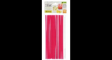 Herbruikbare rietjes met schoonmaakborstel - Vaatwasbestendig kleur Roze (30 stuks)