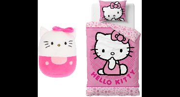 Hello Kitty Dekbedovertrek met squishy - 140 x 200 cm - Pluche knuffel