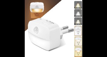Nachtlampje met bewegingssensor Plug-in - LED- Nachtlampje Stopcontact - 3 standen - 1 stuks