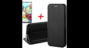 Hoesje geschikt voor Samsung Galaxy A71 - Screen Protector GlassGuard - Book Case Kunstleer ThinShield Zwart & Screenprotector