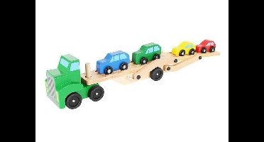 Houten kinderspeelgoed - vrachtwagen met 4 x auto - autotransporter