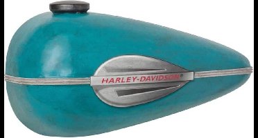 Harley-Davidson Distressed Scale Model Benzinetank Metalen Wand Decor Blauw Turquoise