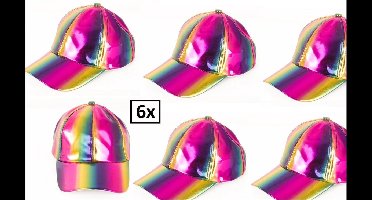 6x Baseball cap regenboog metallic - carnaval festival regenboog thema feest gay pride fout en stout pet cap hoofddeksel