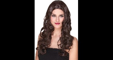 Vegaoo - Luxe lange donkerbruine pruik met golvend haar - Bruin - One Size