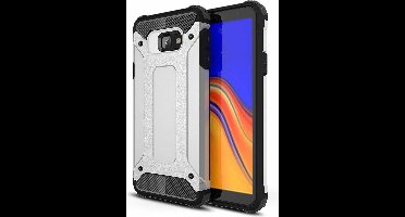 Ntech Hoesje Geschikt Voor Samsung Galaxy J4+ Hybrid Armor Hoesje - Zilver