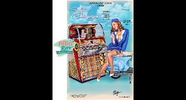 Seeburg V200 Jukebox Pin-Up Carlotta Champagne Zwaar Metalen Bord 44,5 x 29 cm