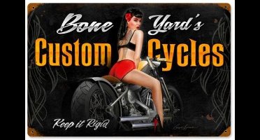 Bone Yard's Custom Cycles Pin-Up Zwaar Metalen Bord