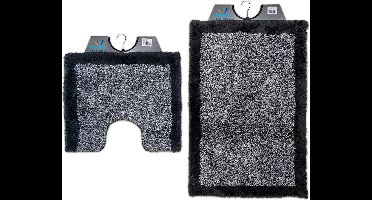 Wicotex - Badmat set met Toiletmat - WC mat met uitsparing Grijs met Zwarte rand - Antislip onderkant