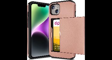 Hoesje met Pasjeshouder geschikt voor iPhone 13 - Back Cover SlideCase Roségoud