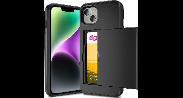 Hoesje met Pasjeshouder geschikt voor iPhone 13 Mini - Back Cover SlideCase Zwart