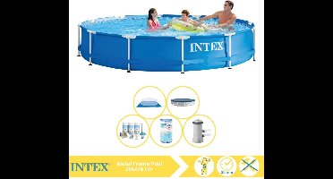 Intex Metal Frame Zwembad - Opzetzwembad - 366x76 cm - Inclusief Afdekzeil, Onderhoudspakket, Zwembadpomp, Filter en Grondzeil