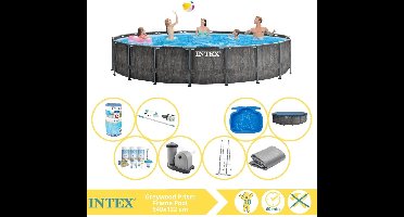 Intex Prism Frame Greywood Zwembad - Opzetzwembad - 549x122 cm - Inclusief Onderhoudspakket, Filter, Stofzuiger en Voetenbad