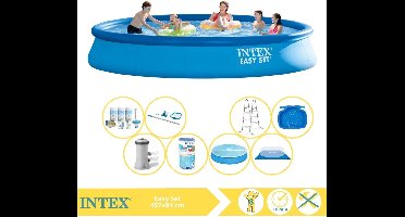 Intex Easy Set Zwembad - Opblaaszwembad - 457x84 cm - Inclusief Comfortpool Solarzeil - Ã¸457 cm Onderhoudspakket, Filter, Grondzeil, Onderhoudsset, Trap en Voetenbad