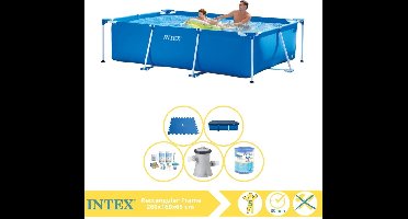 Intex Rectangular Frame Zwembad - Opzetzwembad - 260x160x65 cm - Inclusief Afdekzeil, Onderhoudspakket, Zwembadpomp, Filter en Zwembadtegels