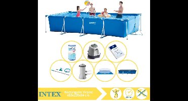 Intex Rectangular Frame Zwembad - Opzetzwembad - 450x220x84 cm - Inclusief Afdekzeil, Zwembadpomp, Filter, Grondzeil, Onderhoudsset, Zoutsysteem en Zout