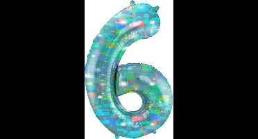 Folat - Folieballon Cijfer 6 Galactic Aqua - 86 cm
