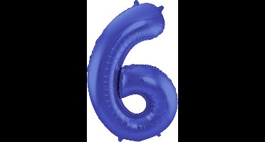 Folat - Folieballon Cijfer 6 Blauw Metallic Mat - 86 cm