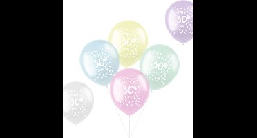 Folat - Ballonnen Pastel 30 Jaar 33 cm – 6 stuks