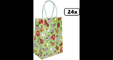 24x Koordtas Boerderij dieren 16cmx9cmx22cm - dieren - goodiebag|papieren|draagtas|tas|koord|festival|kado|themafeest|party|geschenken