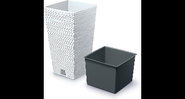 Prosperplast Plantenpot Furu Stripes - voor buiten - kunststof - wit - vierkant - D24xH45 cm - bloempot